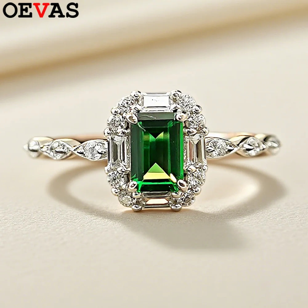 OEVAS 4*9mm Emerald Cut Zircon Ring 100% Sterling S925 Lab Diamond Wedding-losil