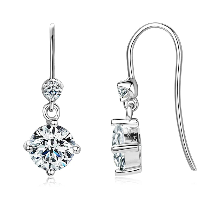 Anziw Hook Earrings Real 925 Silver 6.5mm 1ct Round Moissanite Drop Dangle-losil