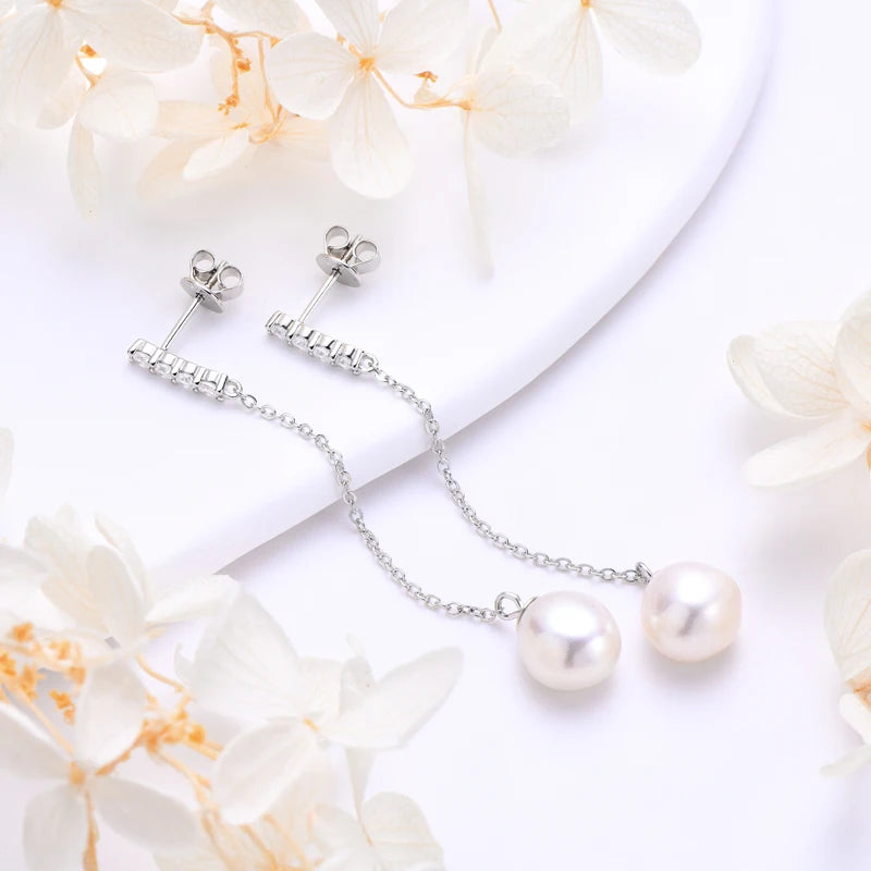 Anziw 100% 925 Sterling Silver Freshwater Pearl Drop Hook Hoop Earrings for-losil