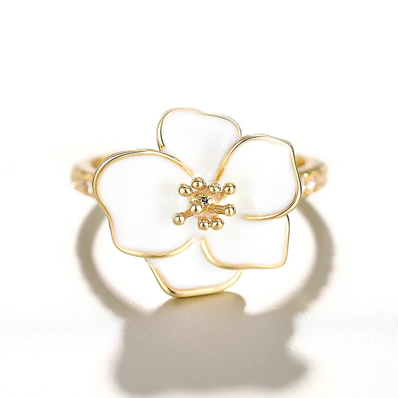 Huitan Aesthetic White Flower Rings for Women Graceful Wedding Band Delicate Finger-losil