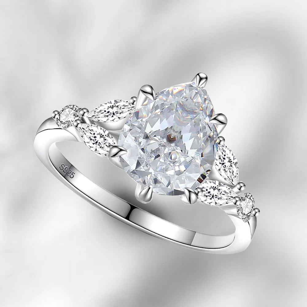 OEVAS 2ct 7x9MM Moissanite Two Rings S925 Silver Lab Diamond Wedding Ring-losil
