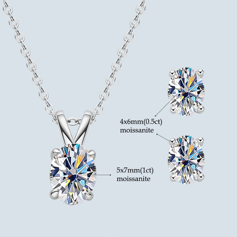 4.0cttw Oval Cut D Moissanite Jewelry Set Real 925 Silver Pendant Necklace-losil