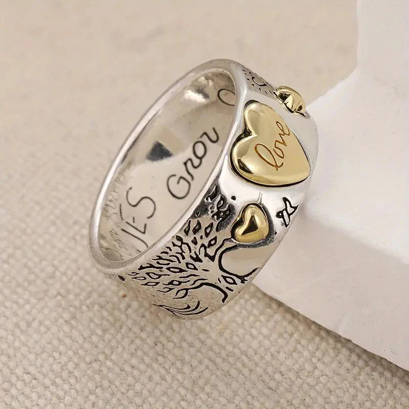 Huitan Two Tone Heart Rings for Women Carved Star Sun Tree Horse-losil