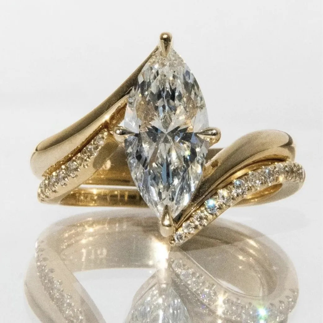 OEVAS 3CT Marquise Cut Moissanite Two Rings 100% S925 Silver Double row-losil