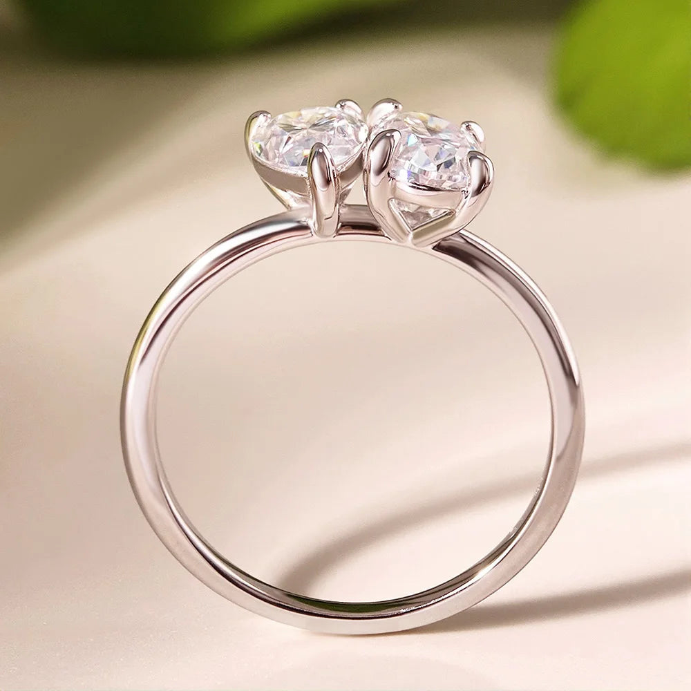 OEVAS 2 Stones Pear/Oval Cut 2ct Moissanite Rings S925 Silver Toi et-losil