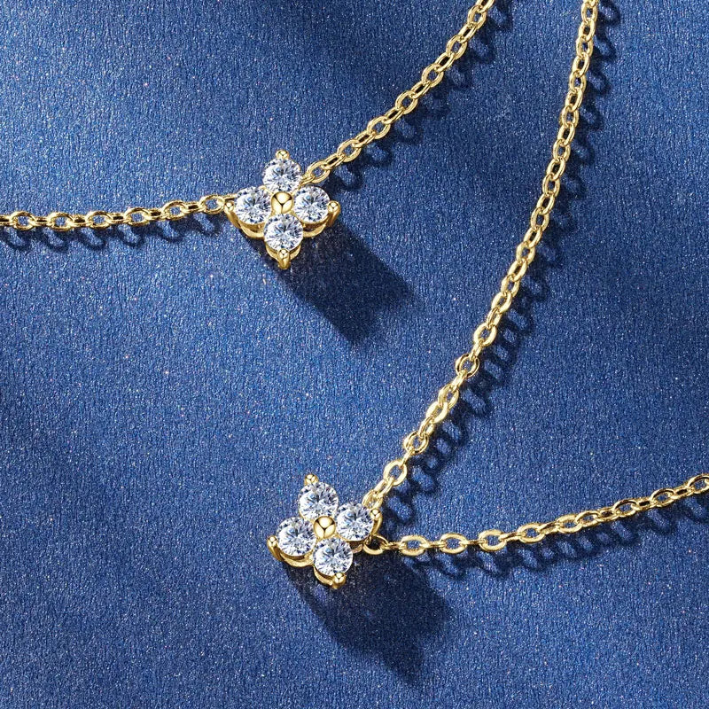 Anziw 100% Real 10K Gold Clover Flower 2.5mm D Moissanite Pendant Necklace-losil
