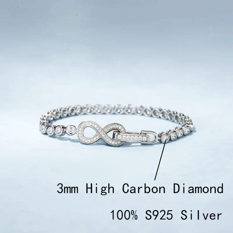 OEVAS Full 3mm High Carbon Diamond Bracelet S925 Sterling Silver Sparkling Bracelet-losil