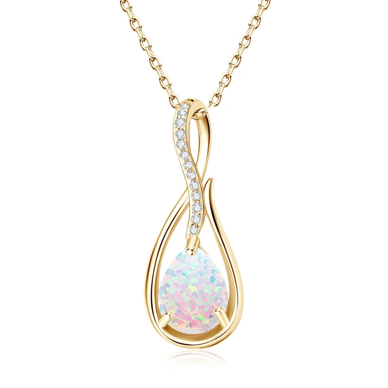 Luxury Artificial White Opal Pendant Necklace for Women 925 Silver Oval Pear-losil