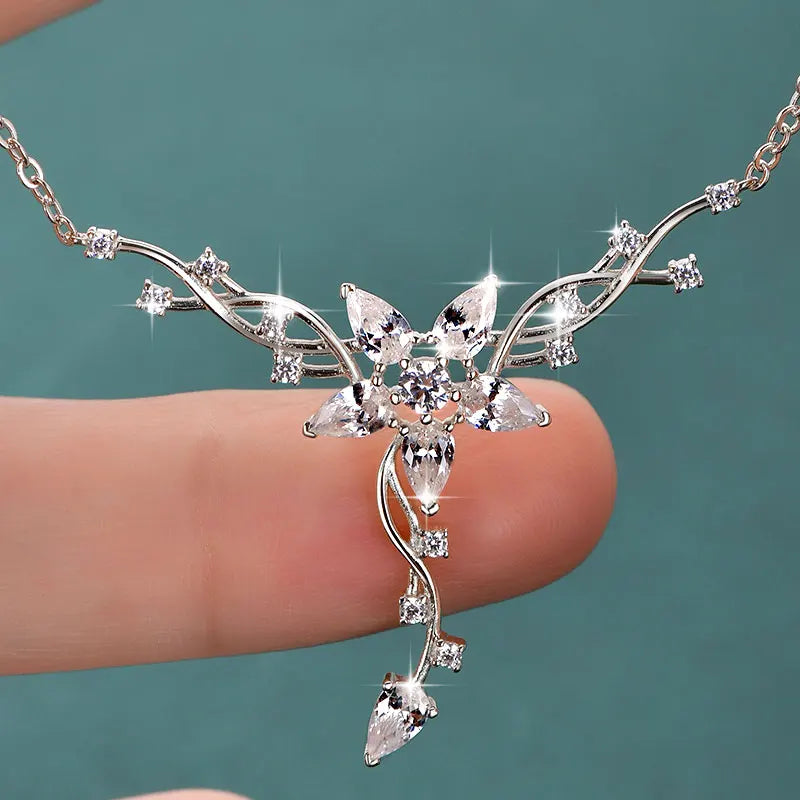 Anziw 2026 New 5A Cubic Zirconia Floral-Style Necklace for Women Wedding Engagement-losil