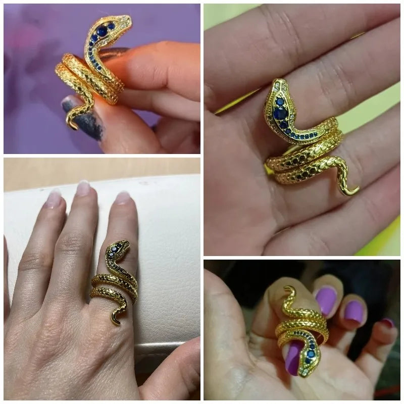 Huitan New Punk Coiled Snake Rings for Women Multicolor CZ Stones Dance-losil