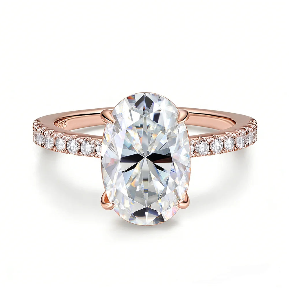 OEVAS 8*12mm 4.5CT Oval Real Moissanite Wedding Rings For Women 100% 925-losil