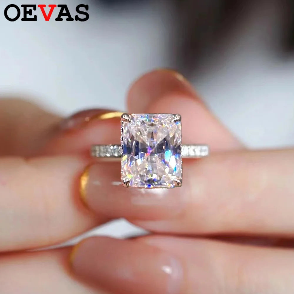 OEVAS 8*10mm 4ct Redion Cut Moissanite Rings S925 Silver For Women Lab-losil