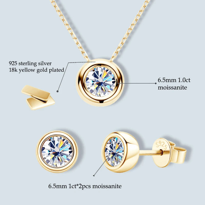 Anziw 18K Gold Plated Jewelry Set 3.0ctw D Color Round Moissanite Real-losil