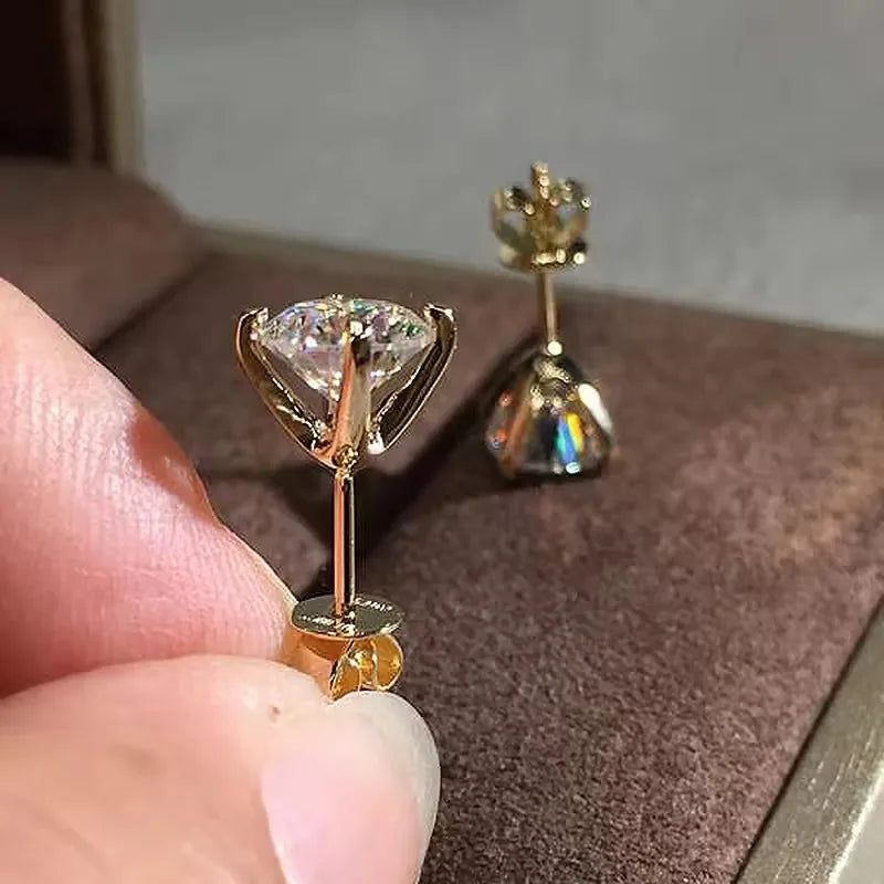 Anziw 100% 925 Sterling Silver Gold Stud Earrings 6.5mm D Color Moissanite-losil