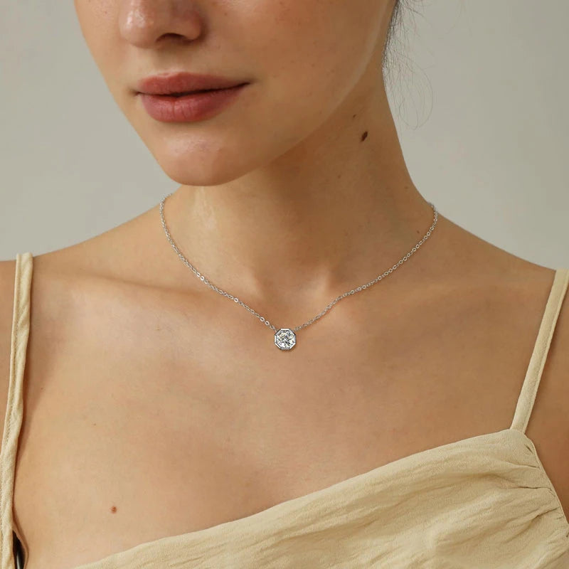 Anziw 1CT 8mm 2CT D VVS1 Moissanite Solitaire Pendant Necklace for Women-losil