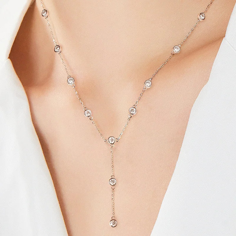 OEVAS 3MM Bubble Moissanite Pendant Necklace for Women S925 Silver Plated 18k-losil