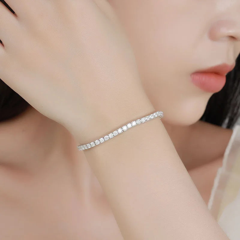 OEVAS 2/2.5/3/4/5mm Full Moissanite Bracelet for Women 100% 925 Sterling Silver Party-losil