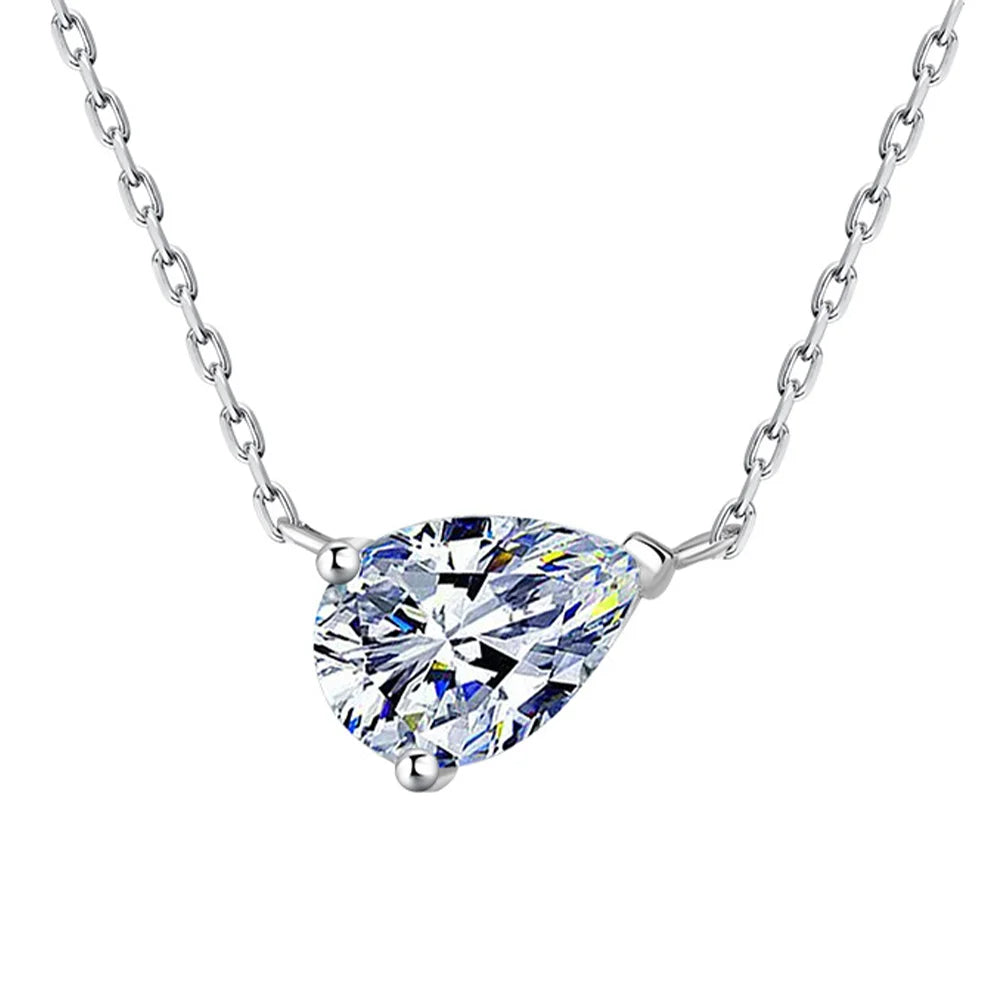 OEVAS 1-2CT Pear Cut Moissanite Pendant Necklace For Women S925 Silver D-losil