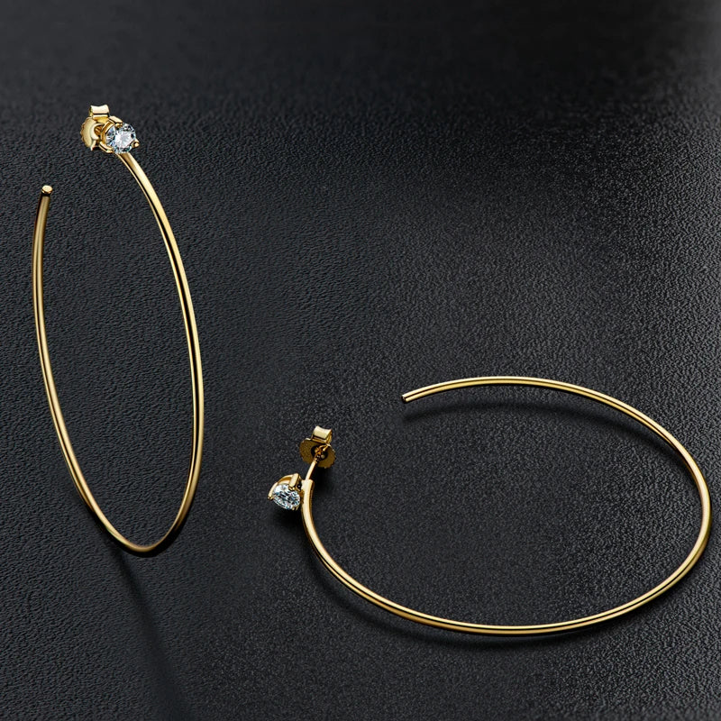Anziw Korean 4.0mm Moissanite Large Big Hoop Earrings Silver 925 for Women-losil