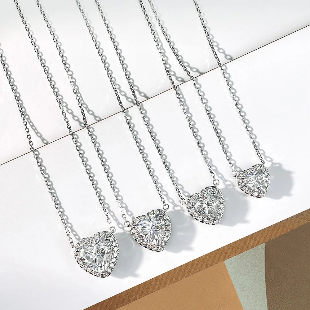 OEVAS 1-4CT Heart Full Moissanite Pendant Necklace For Women S925 Sterling Silver-losil