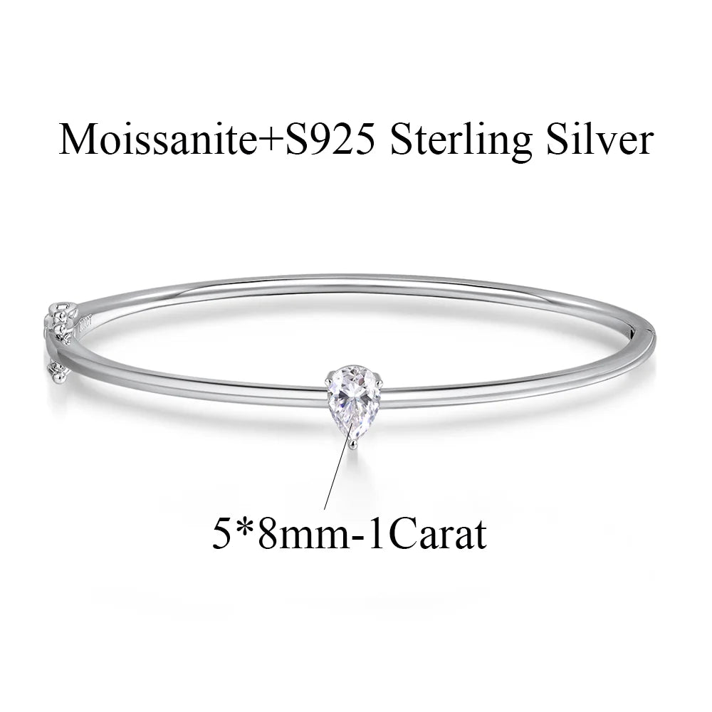 OEVAS Certified 1CT Pear Cut Moissanite Bangles S925 Silver Solitaire Lab Diamond-losil