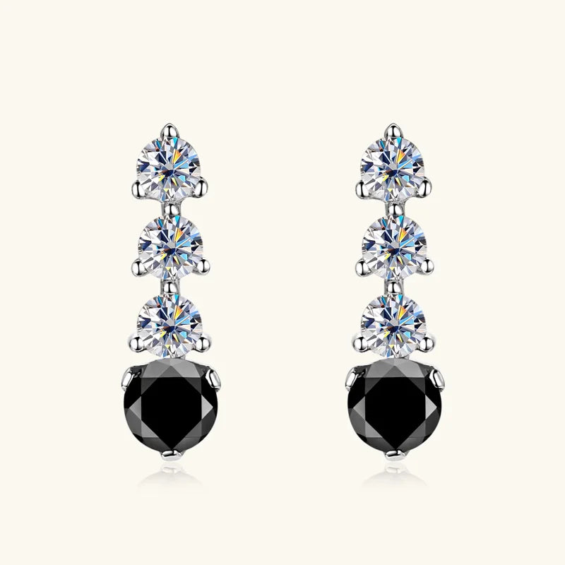 Anziw 0.38CTTW. Black &White Moissanite Drop Stud Earrings for Women Real 925-losil