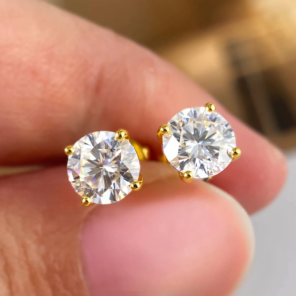OEVAS Real 0.2CT-3CT D Color Moissanite Four Claws Stud Earrings For Women-losil