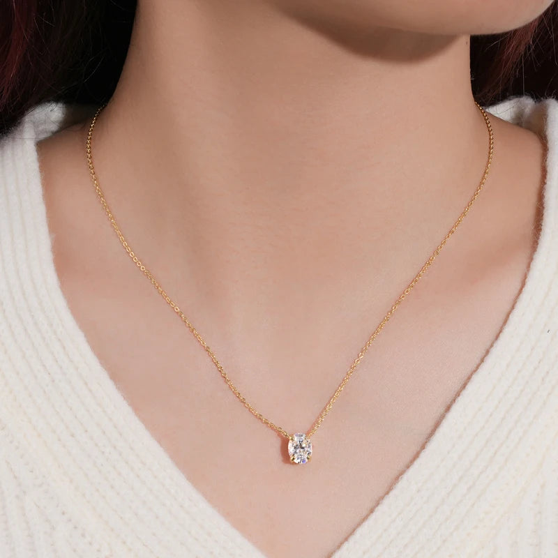 4.0cttw Oval Cut D Moissanite Jewelry Set Real 925 Silver Pendant Necklace-losil