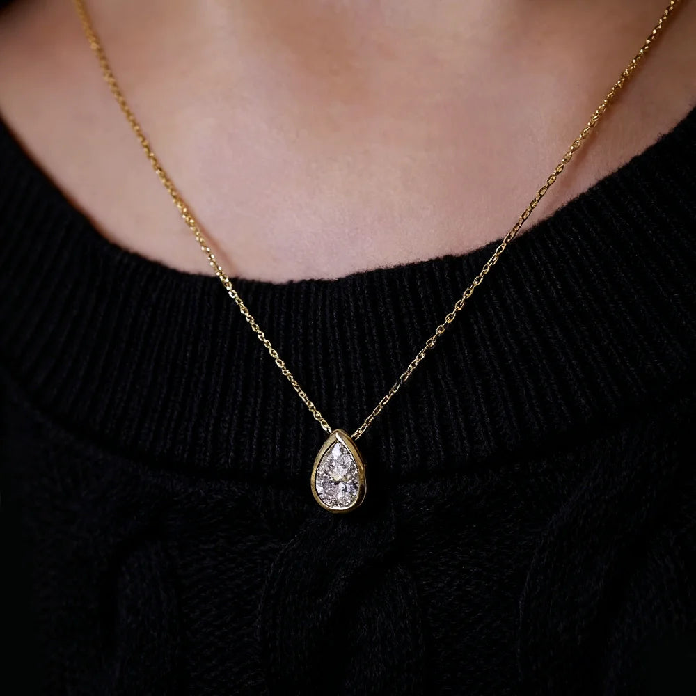 OEVAS 1/2/3/4CT Waterdrop Moissanite Necklace For Women S925 Silver Plated 18K Gold-losil