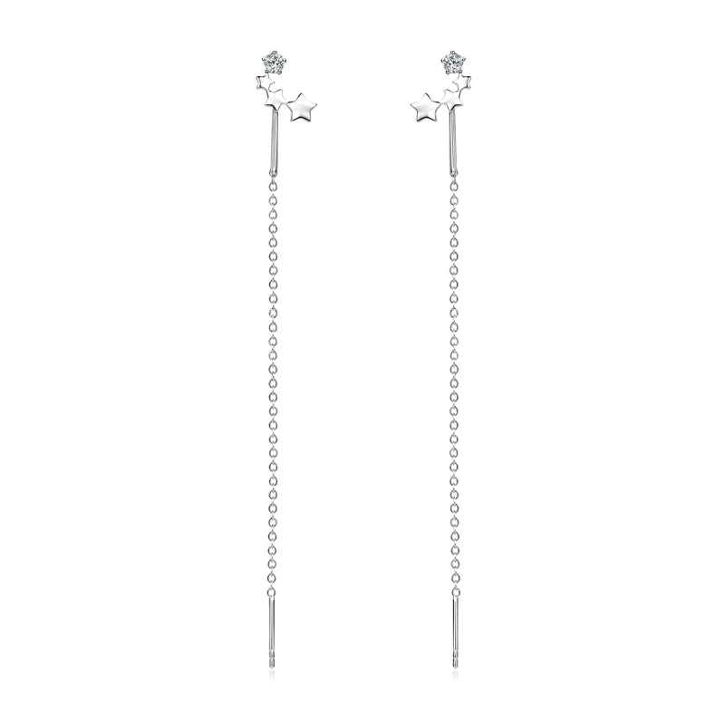 Anziw 2024 Trendy 925 Sterling Silver Four Stars Stud Ear Line Earrings-losil