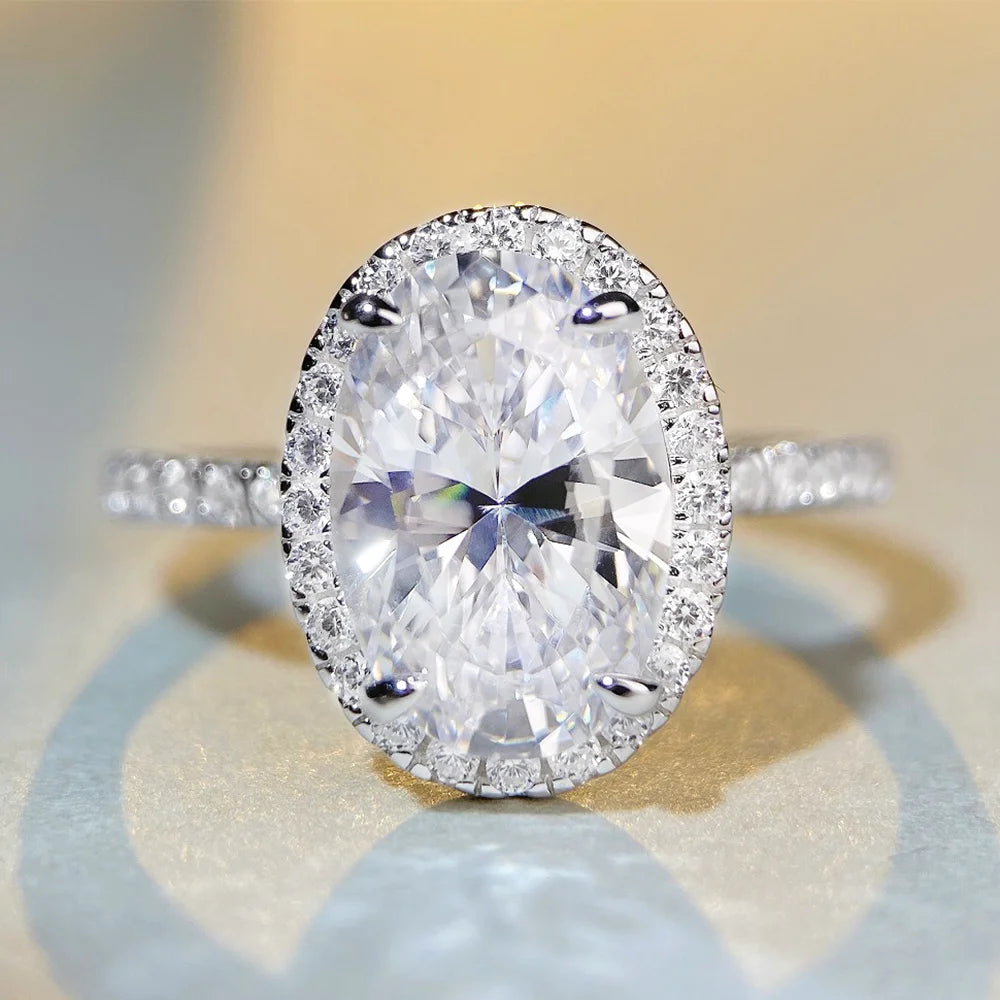 OEVAS 5CT 9*11mm Oval Cut High Carbon Diamond Halo Ring For Women-losil