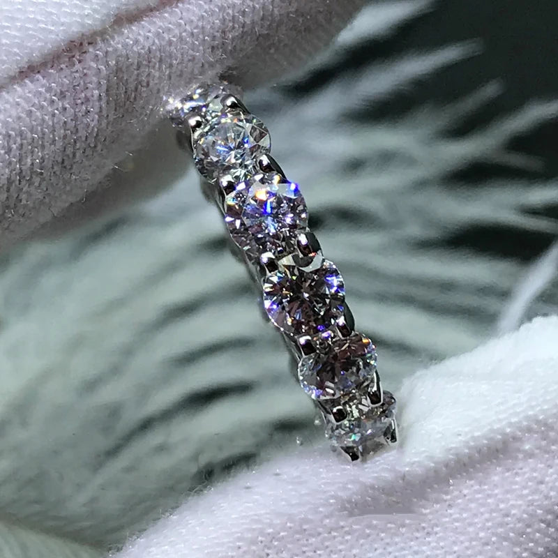 100% Real Silver 925 Full Eternity Ring for Women Simulated Diamond Engagement-losil
