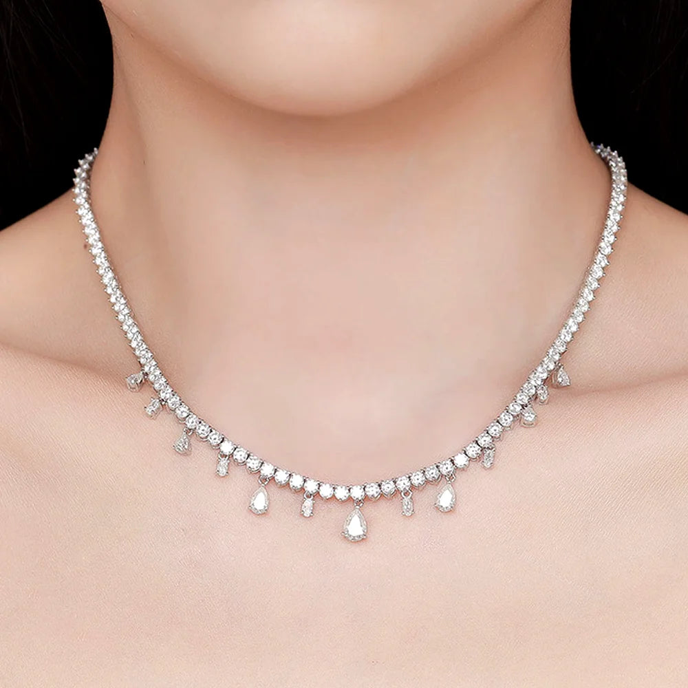 OEVAS Waterdrop Full Moissanite Tennis Necklace for Women S925 Silver Pear Cut-losil
