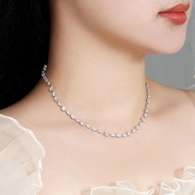 OEVAS 11.45cttw Full Moissanite Choker Necklace for Women S925 Silver Lab Diamond-losil