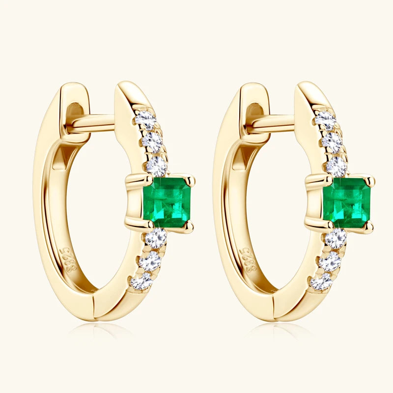 Emerald Cut Gemstone Drop Hoop Earrings for Women 925 Sterling Silver 14K-losil