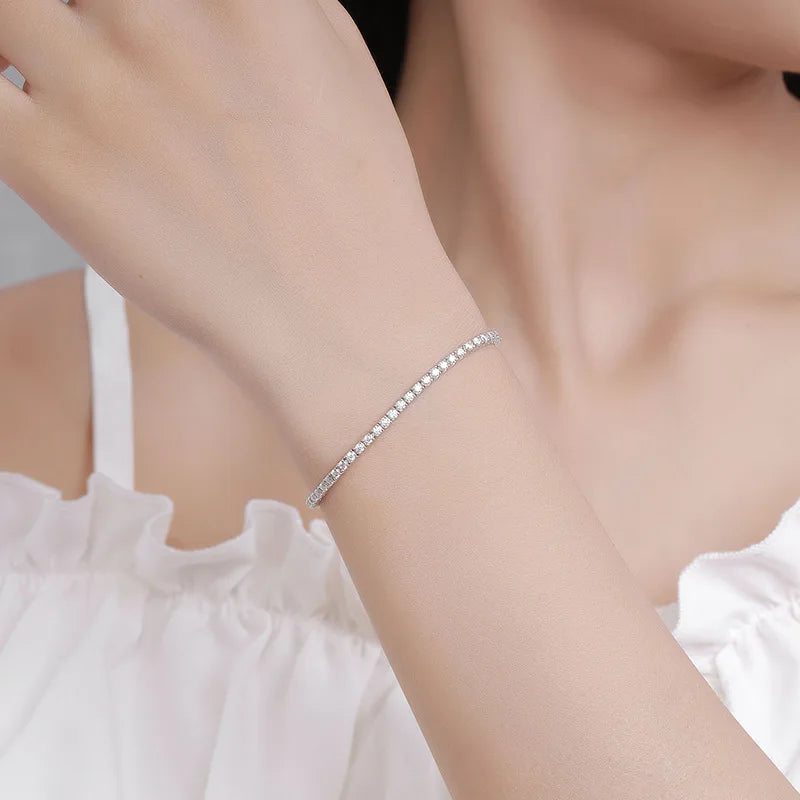 OEVAS 2MM 0.03 Carat Real Moissanite Women Tennis Chain Bracelet Fine Jewelry-losil