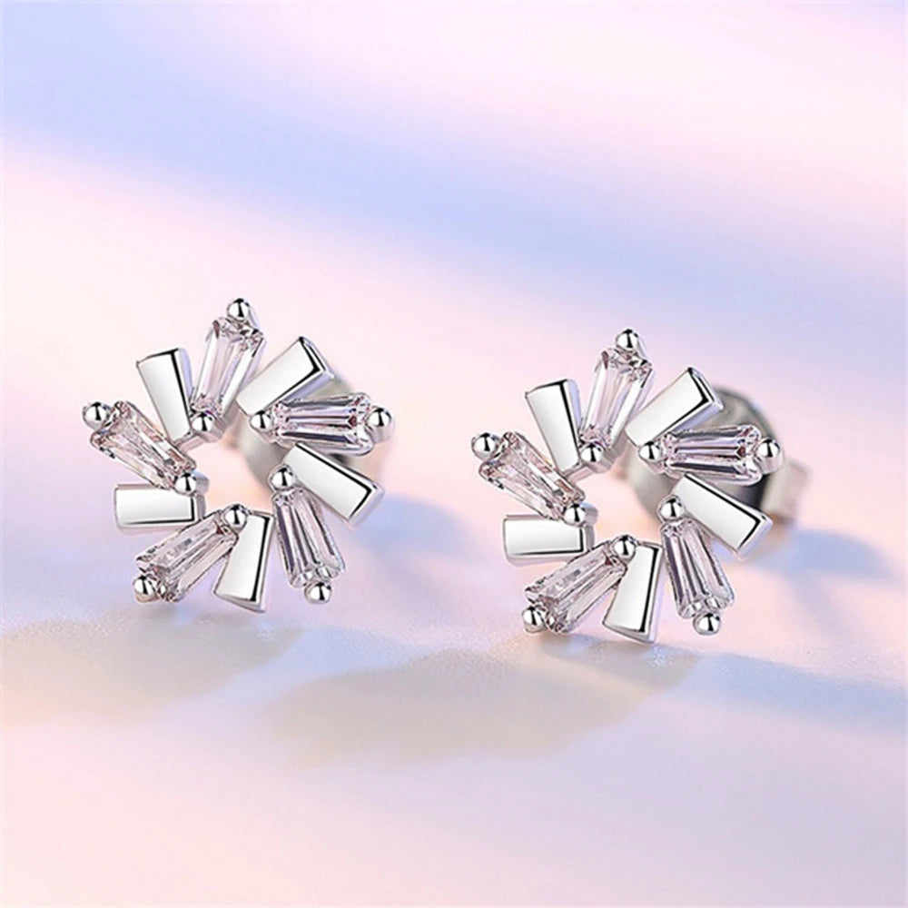 Huitan Fashion Women Earrings Ear Piercing Silver Color Bridal Wedding Earrings for-losil