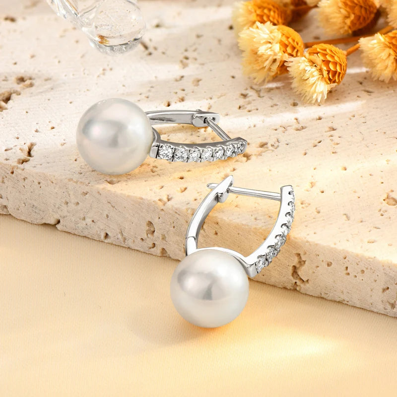Anziw 100% 925 Sterling Silver Freshwater Pearl Drop Hook Hoop Earrings for-losil