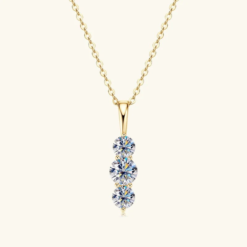 Anziw 1.1ctw. D Moissanite Pendant Necklace for Women 925 Silver Three-Stone Vertical-losil