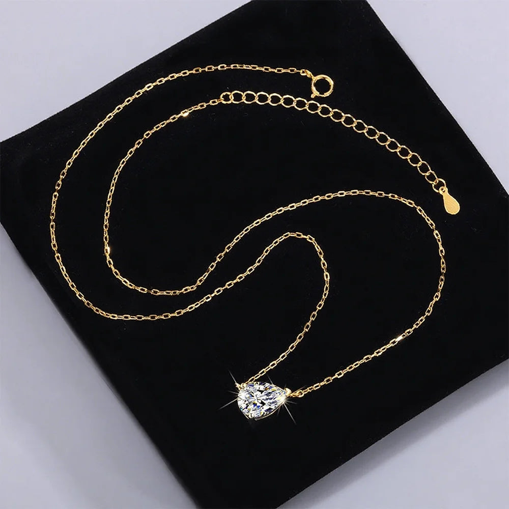OEVAS 1-2CT Pear Cut Moissanite Pendant Necklace For Women S925 Silver D-losil