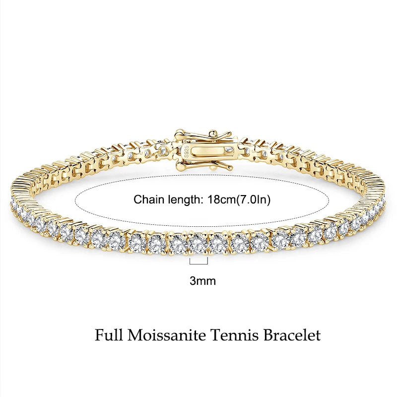 Anziw 3mm 5mm D VVS1 Moissanite Tennis Bracelet Plated 18k White Gold-losil