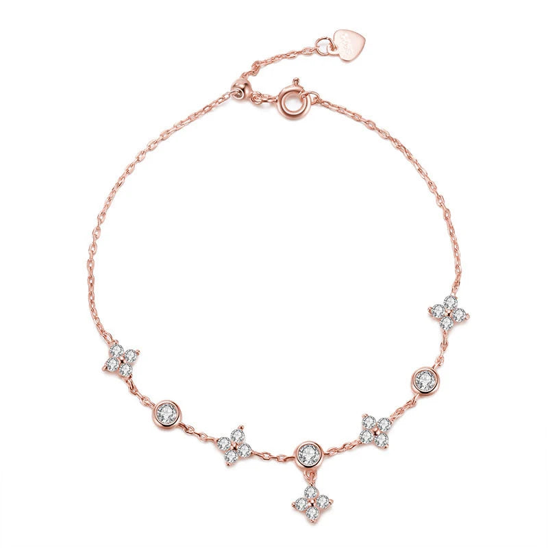 Anziw Silver 925 Clover Flower Bracelet Certified D Color Moissanite Bracelets Gold-losil