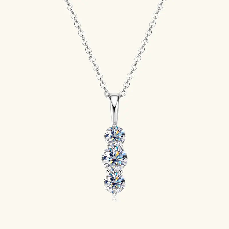 Anziw 1.1ctw. D Moissanite Pendant Necklace for Women 925 Silver Three-Stone Vertical-losil