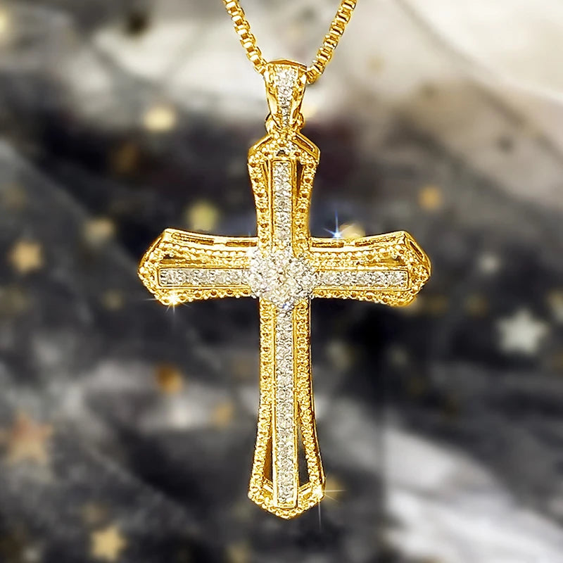 Huitan Hip Hop Cross Necklace for Women with Dazzling CZ Stone Luxury-losil
