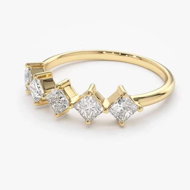 Huitan Simple Square Cubic Zirconia Gold Color Ring for Women Fashion Contracted-losil
