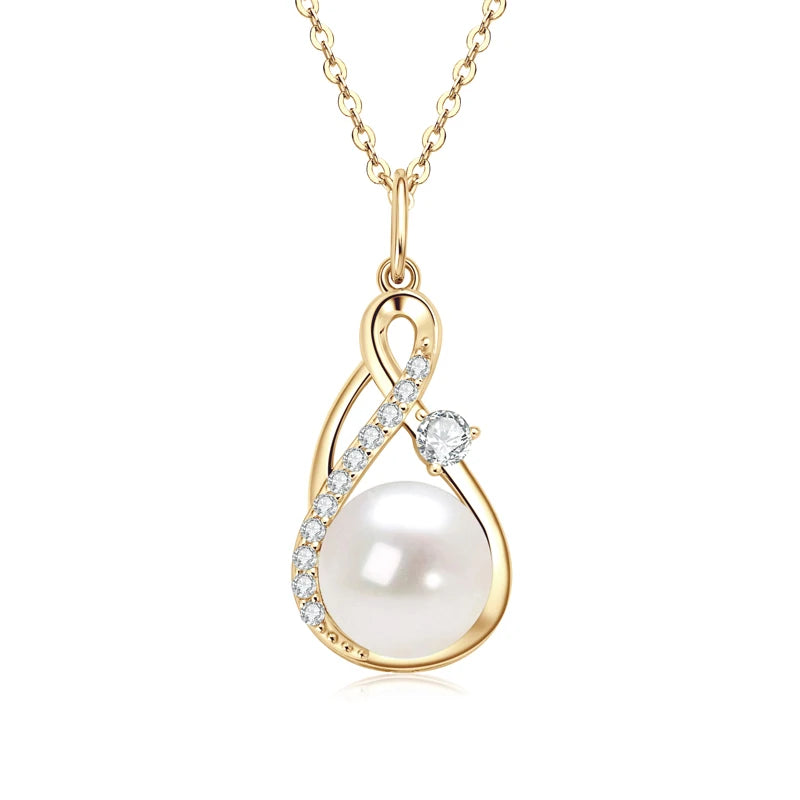 Anziw 10mm Freshwater/Tahitian Black Pearl Moissanite Infinity Pendant Necklace Silver 925 Wedding-losil