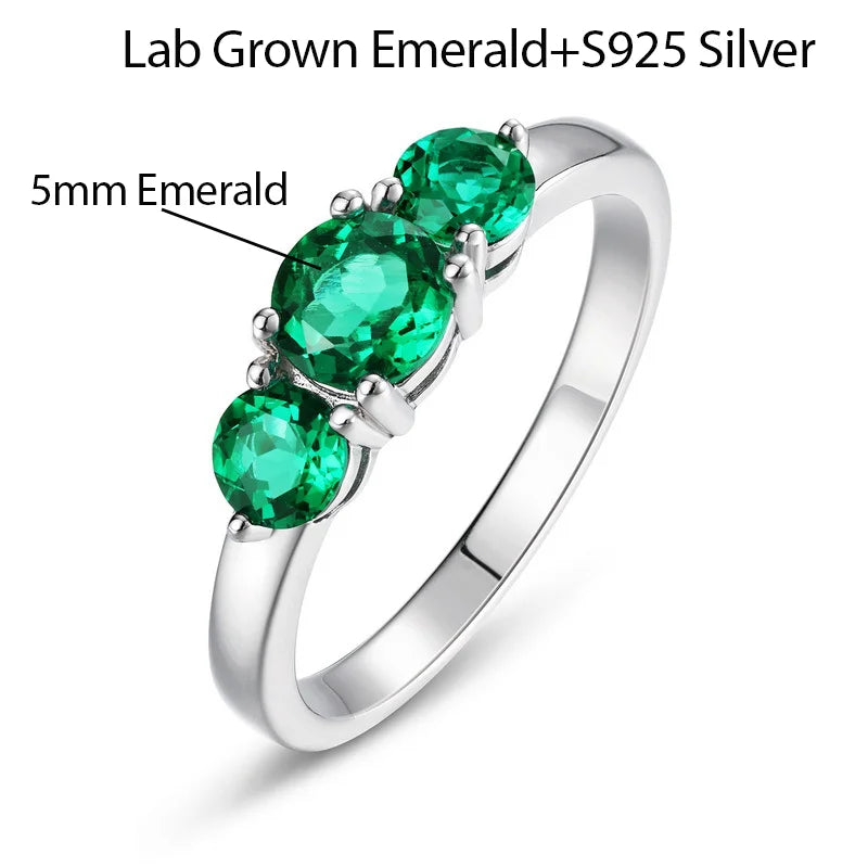 OEVAS Lab Grown Emerald Ring 100% S925 Sterling Silver inlay Zircon For-losil