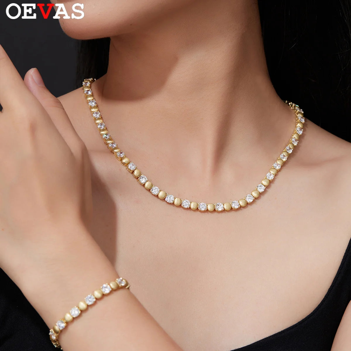 OEVAS each 5mm Round Moissanite Necklace Bracelet Set for Women S925 Silver-losil