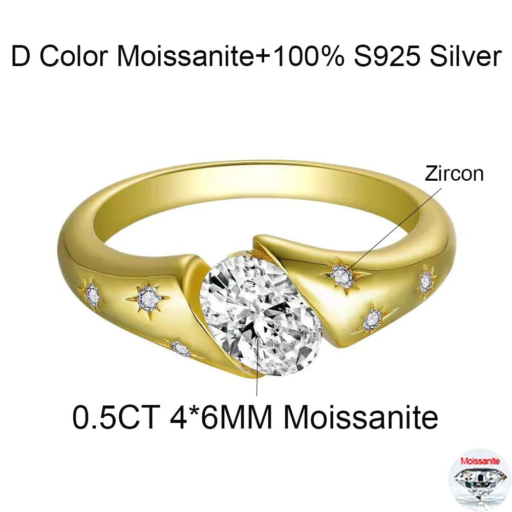 OEVAS 4*6MM Oval Cut Moissanite Ring S925 Sterling Silver 18K Gold Lab-losil