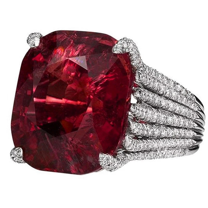Huitan Gorgeous Square Dark Red Cubic Zirconia Rings for Women Wedding Engagement-losil